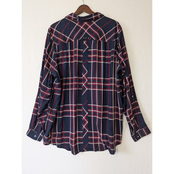 Westbound Woman Navy Red Plaid Button Up Shirt Size 2X Long Sleeves Office New - Picture 3 of 8